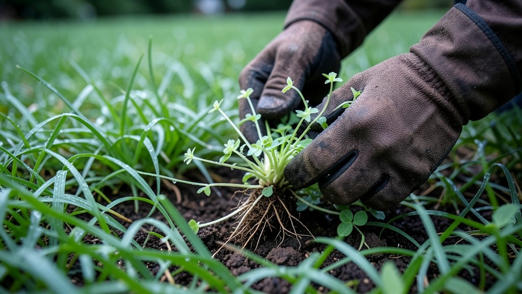 Hand-Pulling Chickweed in Early Morning
