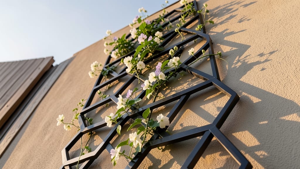 Geometric Metal Garden Trellis with Climbing Vines