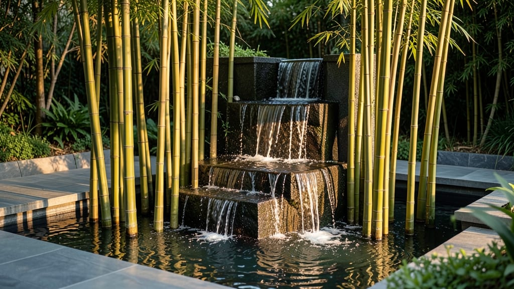Water Feature with Cascading Bamboo Fountain