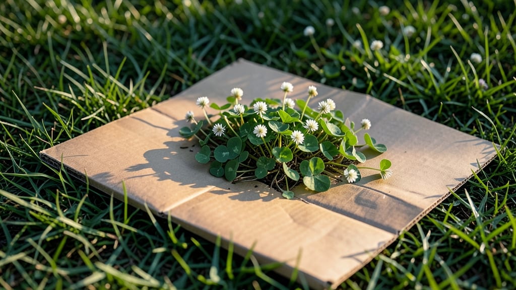 Clover Smothering with Cardboard Mulch