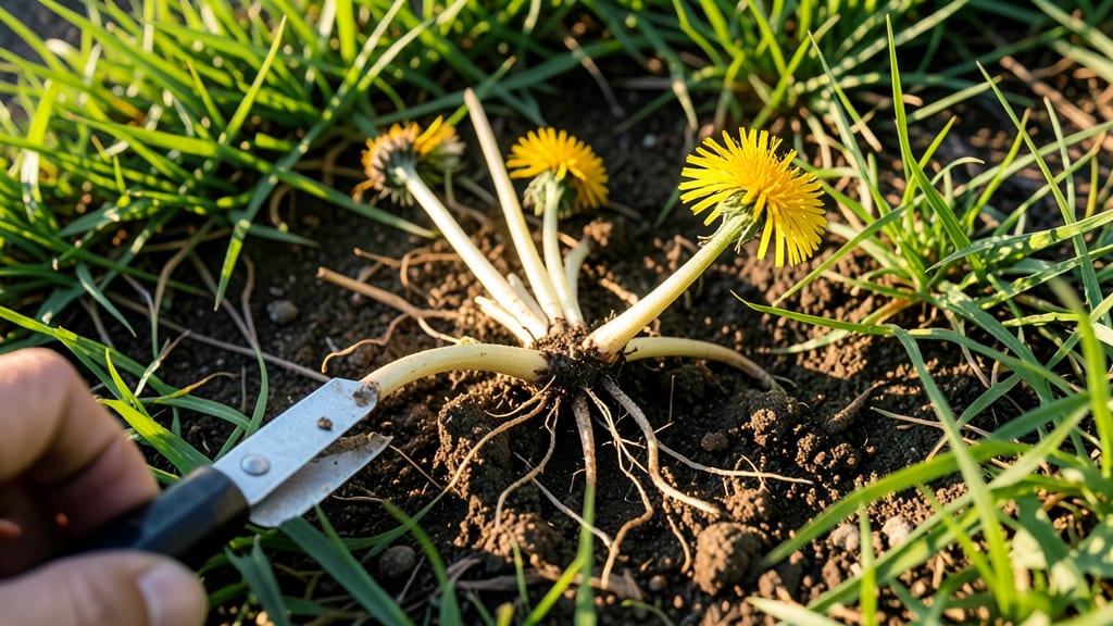 Dandelion Root Digging with Manual Tools
