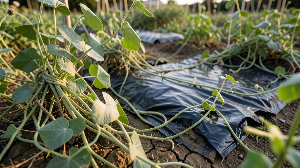 Bindweed Suffocation with Black Plastic Sheets