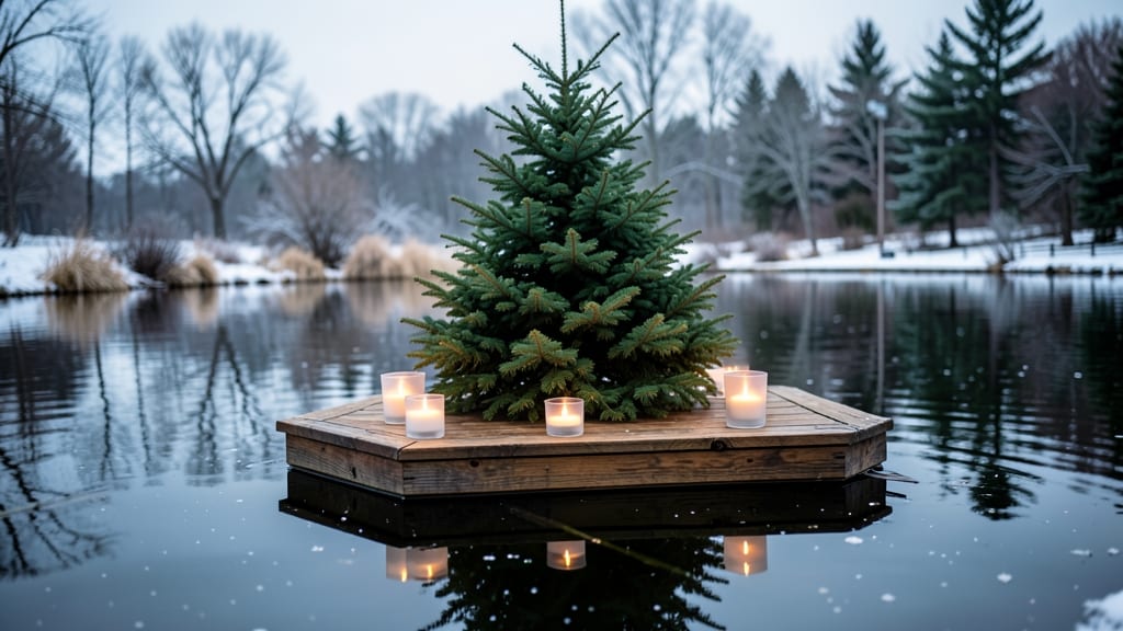 Floating Christmas Tree on a Pond